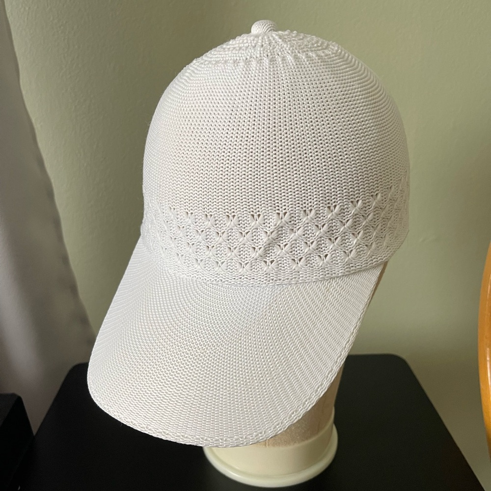 White Pointelle Knit Mesh Baseball Hat Beach Cap